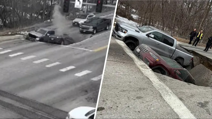 Impresionante socavón engulle automóvil en plena vía de EE.UU. Impresionante socavón engulle automóvil en plena vía de EE.UU.