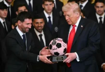 Lionel Messi entrega balón de Inter Miami a Donald Trump en la Casa Blanca