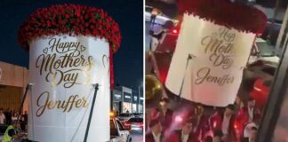 Sorprenden a madre con gigantesco ramo de flores que tuvo que ser llevado en grúa