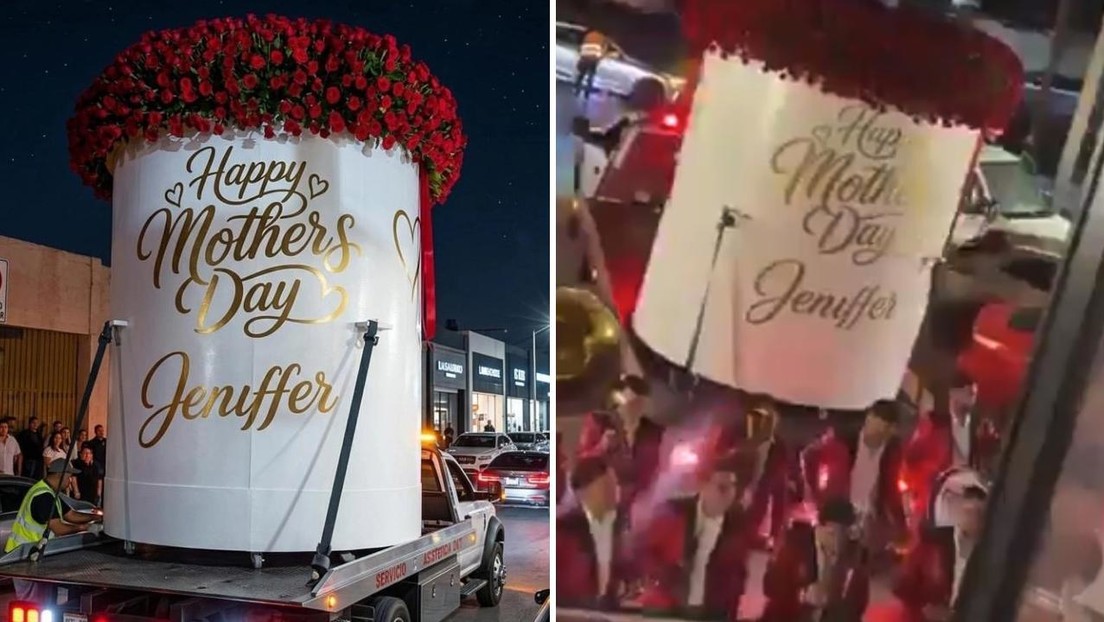 Sorprenden a madre con gigantesco ramo de flores que tuvo que ser llevado en grúa