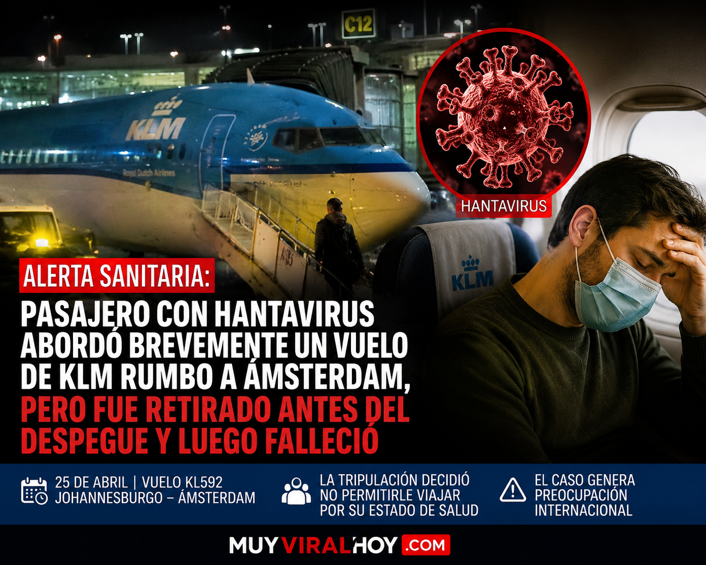 Alarma por hantavirus: pasajero enfermo fue retirado de vuelo de KLM antes del despegue y luego falleció 1