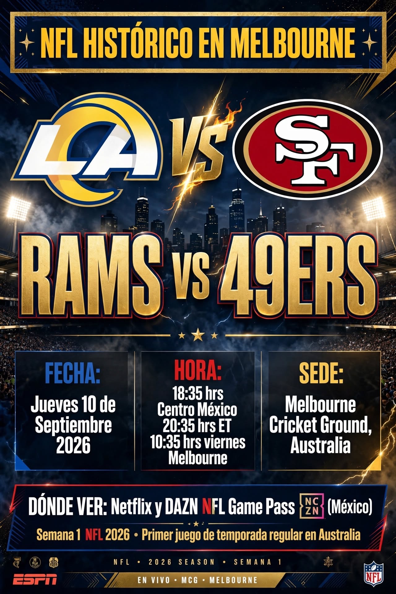 Rams vs 49ers en Melbourne: fecha, hora y dónde ver el histórico juego
