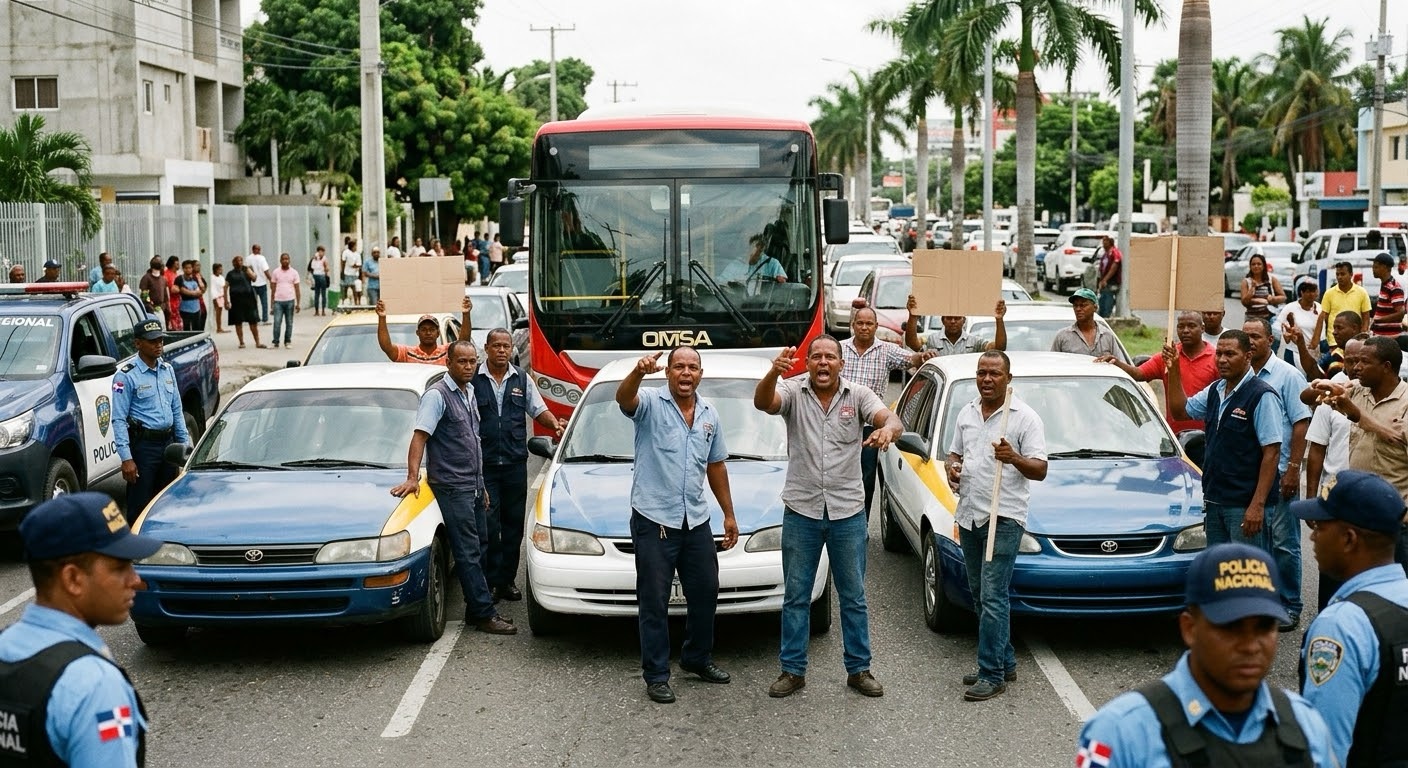 Tensión en el transporte: Choferes de Santo Domingo Norte protestan por la llegada de un nuevo corredor de la OMSA